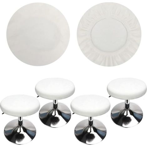 (4 Pièces Blanc)Housse Tabouret Rond Housse Tabouret de Bar, Tissu de Luxe, Diamètre 30-40cm, Extensible, Infroissable, Lavable et Anti-Poussière (1/4)