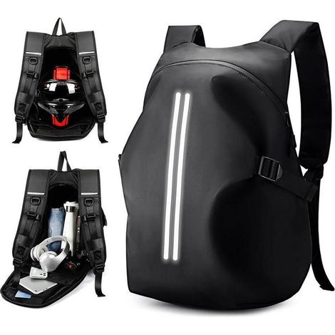 Motorrad Rucksack wasserdicht mit Helm-Fach, reflektierend, 50L, Schwarz (1/5)