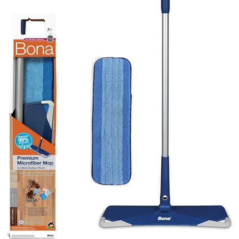 Balai microfibre 42 cm avec manche réglable – Base rotative 360º – Élimine 99,9 % des bactéries – Lavable jusqu'à 500 fois – Bona