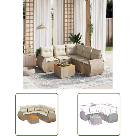 The Living Store 6-tlg. Garten-Sofagarnitur mit Kissen Beige Poly Rattan - Gartenmöbel Set - PE-Rattan Möbel - Outdoor Lounge - Esstisch - Gartenstuhl (1/3)