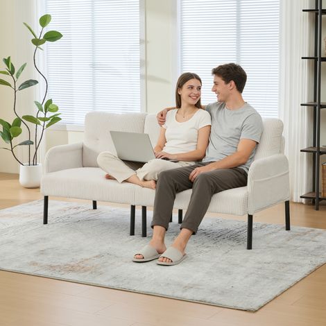 Canapé triplaces en velours côtelé rembourré,dossier haut et poches latérales,pieds métalliques polyvalent salon et bureau. (1/5)