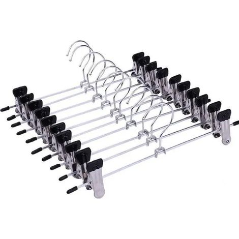 Lot de 10 cintres avec pinces, antidérapants, résistants à la rouille,métal/plastique, 30 cm, argent/noir Étiquette (1/5)