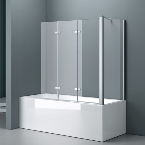 doporro Paroi de Baignoire 75x130x140cm Pare Baignoire Fixe 4 Volets Verre Trempé Transparent 6mm Montage Réversible Cortona116-L (1/5)