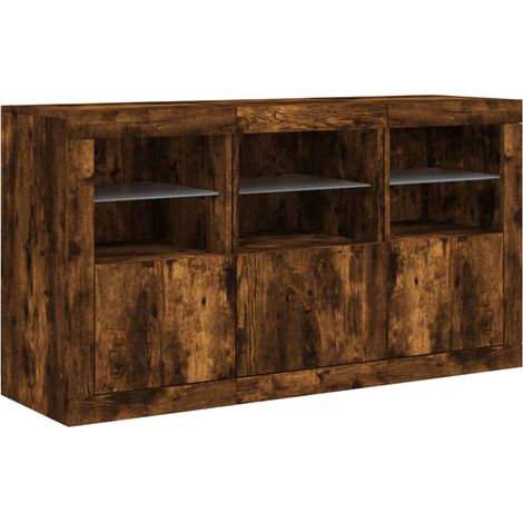 Credenza cassettiera mobile contenitore organizer cucina soggiorno salotto con luci LED 123 x 37 x 67 cm marrone 020029867