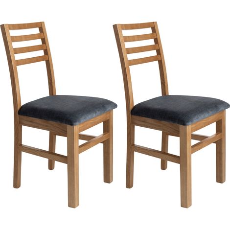 Lot de 2 chaises en hêtre chêne clair assise tissu gris - LOUISE