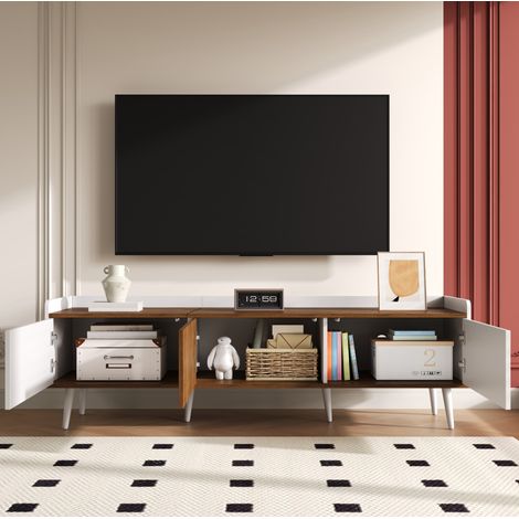 TV Möbel Sideboard 160 cm mit Stauraum Weiß Natur HAVRYA (1/5)