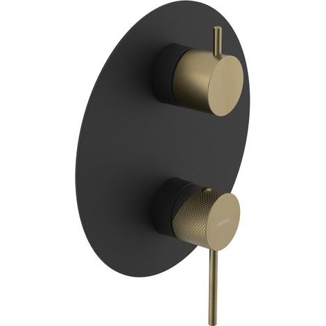 Mitigeur de douche à encastrer ULTRASAN, 2 voies, interrupteur rotatif, noir mat/or mat