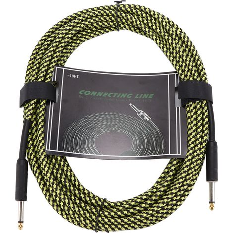 Geflochtenes, geschirmtes Musikinstrumentenkabel, vernickelter Stecker, 10 Meter langes Bassgitarren-Anschlusskabel (Gelb) (1/5)