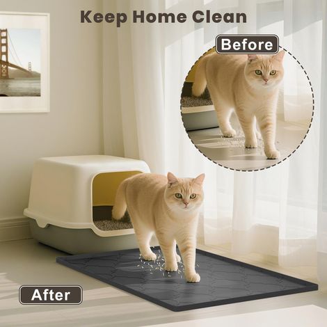 Tapis de Litière pour Chat en Silicone Imperméable Antidérapant avec Bords Relevés pour Litière et Gamelle Chien et Chat
