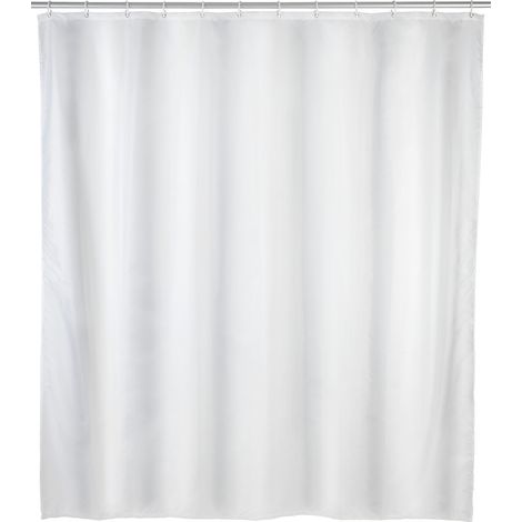 Wenko – Rideau de douche 120x200 cm blanc lavable – 100 % polyester recyclé – Imperméable et anti-moisissure – 8 anneaux inclus (1/5)