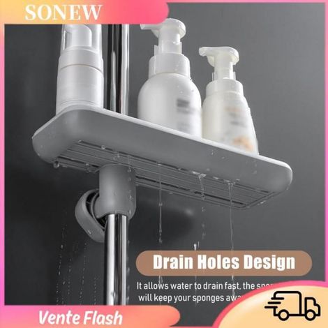 Sonew support de douche Étagère de douche réglable en hauteur pour barre coulissante, brosse de salle de bain, piscine moteur Noir (1/5)