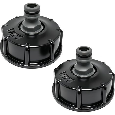 Lot de 2 adaptateurs de réservoir IBC avec filetage intérieur, valve à tétine - Convient pour les couvercles de réservoir S60 x 6 1/2" (couvercle perforé) comme raccord de réservoir d'eau de (1/5)
