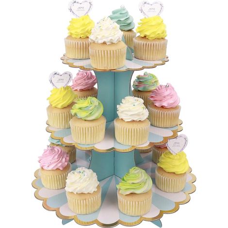 Présentoir à cupcakes en carton à 3 étages (bleu, 32 cm x 30 cm) (1/5)