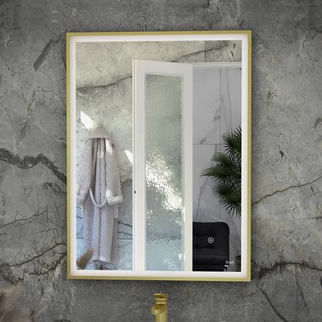RAK Art Brushed Gold 500mm x 700mm Square LED Mirror - RAKARTSQBG5001 (1/2)