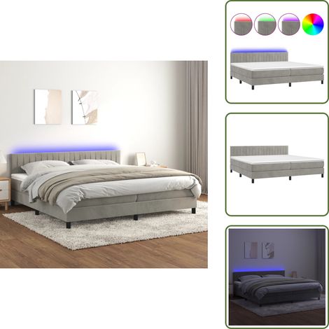 Boxspringbett mit Matratze & LED Hellgrau 200x200 cm Samt - Boxspringbett - Doppelbett - Samtbett - Luxusbett - Bettrahmen (1/5)