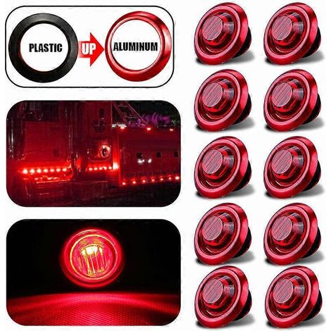10 feux de position latéraux ronds à DEL rouges 3/4" 12 V/24 V pour camions et remorques (1/5)