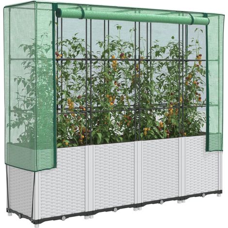 Hochbeet mit Gewächshaus-Aufsatz Rattan-Optik 160x40x153 cm