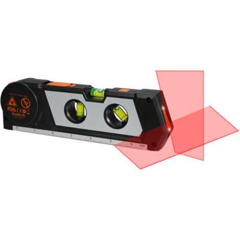 Niveau laser 4 en 1, niveau laser en croix, ruban à mesurer 10 pieds/3 M, ligne laser 3 modes, 3 bulles de nivellement et base de règle, noir
