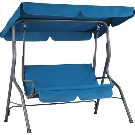 CASARIA® Hollywood Canopy Swing Chair 2 Seater Weatherproof Rocking Bench with Roof and Backrest Non-Slip Feet Outdoor Garden Patio Seat Up to 200kg Blue (1/5)