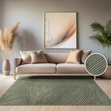 Paco Home Alfombra Salon De Habitacion Cocina Exterior Terraza Jardin Nordica Boho Chic Ø 120 cm redon, Verde 2 (1/5)