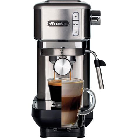 Ariete 1380 Metal Slim Barista Espresso Coffee Maker Machine & Milk Frother for Powder or Pods, 15 Bar Pressure & Cup Warmer,1.1 liters, Stainless Steel (1/3)