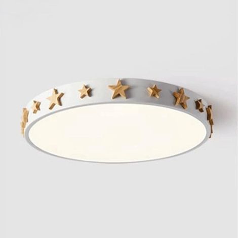 Grand plafonnier pour chambre d'enfant, blanc, motif étoile en bois, salon et cuisine (1/5)
