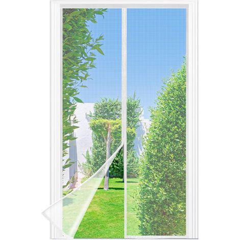 Moustiquaire Porte Fenetre, 90 x 210 CM - Maille Fine BLANC Rideau Anti Mouche, se ferme tout seul, la Largeur du Haut de la Fenêtre de la Moustiquaire Porte Fenetre Magnetique Jusqu'à 3,8 CM