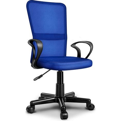 TRESKO Sedia da ufficio, sedia da scrivania blu, sedia girevole, con braccioli e rotelle scorrevoli in plastica, altezza regolabile in continuo, seduta imbottita, vestibilità ergonomica