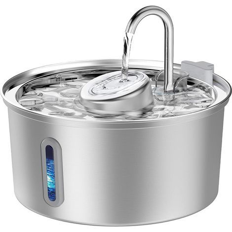 Katzenbrunnen – 3,2 l – Edelstahl – Blumenbrunnen – Integrierter Filter – Nachtlicht (LED) – Wiederaufladbarer Akku und USB-Anschluss (1/5)