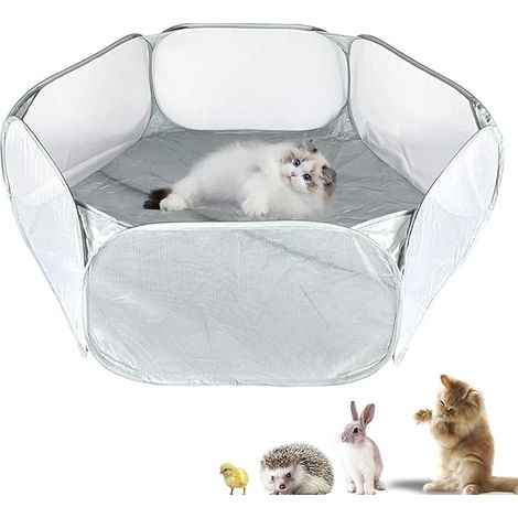 Parc Portable pour Petits Animaux, Transparente Pliable Tente pour Petit Animal, Tente pour Animaux de Compagnie Exercise pour Chats, Chiens, Chinchillas, Hérissons, Lapins, Hamster