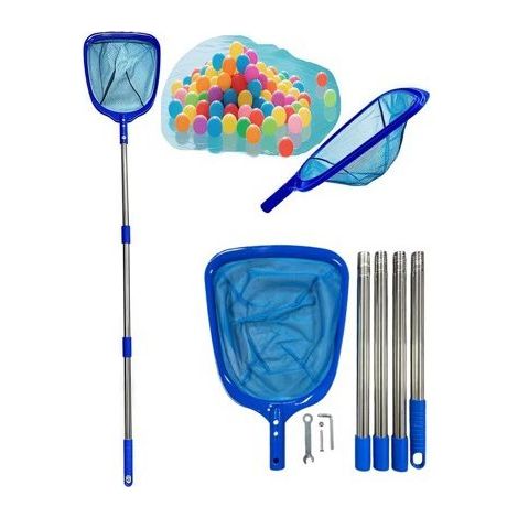 Neuer Poolskimmer mit dreiteiligem Griff und verbessertem grünem Laubschutznetz für die Sommerreinigung. (1/4)