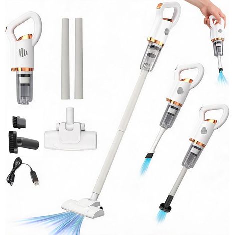 Aspirateur Balai sans Fil, 2 en 1 de la Main Rechargeable silencieuse Aspirateur, Aspirateur Sec Humide sans Fil, avec Pinceau au Sol pour Tapis, Sols Durs, Poils d'animaux, Bleu (1/5)