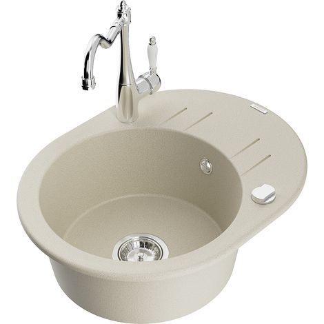 Mexen Kevin granitspüle 1-becken mit abtropffläche und küchenarmatur Carla, beige - 6517-69-670700-00 (1/5)