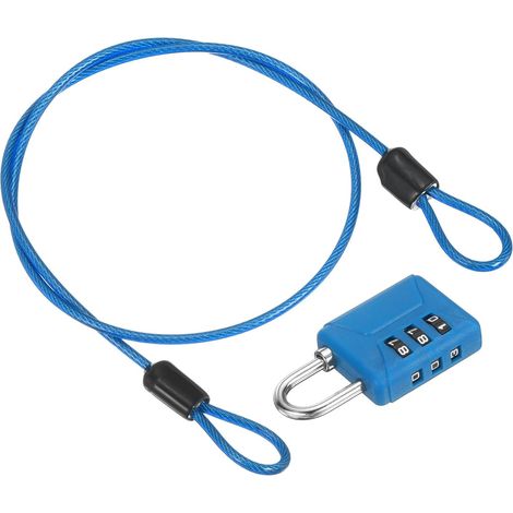1.6ft (19.7") Câble Sécurité En Acier Avec Cadenas À Combinaison À 3 Chiffres, 1 Set Cadenas Voyage Filin Sécurité Double Boucle Recouvert PVC Pour Valise, Bleu Transparent Bleu (1/5)