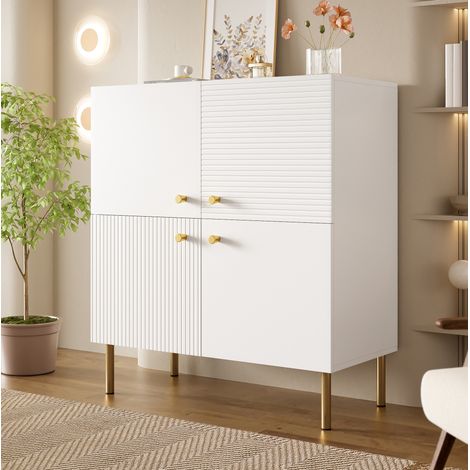 Credenza bianca 80x36x90 cm per soggiorno o ingresso, in MDF con gambe in metallo (1/5)