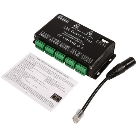 QORVA- Couleur noire de module de bande de conducteur de décodeur du contrleur DMX de contrleur de LED de RVB de DC5V-24V 6 canaux