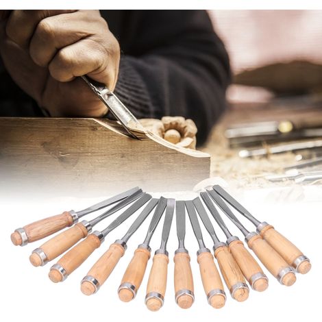 12 Pièces Ciseaux à Bois Tournage Outils de Sculpture sur Bois Set Accessoires Menuiserie 8 Pouces