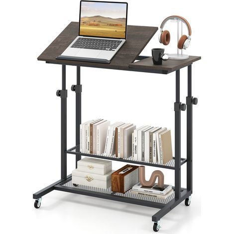 Mobile Height Adjustable Sit Stand Desk with Tilting Top & Castors Home Office Workstation (1/5)