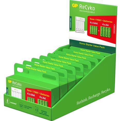 Recyko E411 Ladegerät + 4 AA-Batterien + 4 AAA-Batterien Display von 8 - Gp