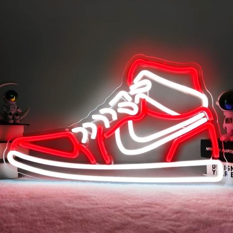 Enseigne lumineuse néon pour chaussures de sport, enseigne LED pour garçons, pour chambre, salle de jeux, maison, fête, pub, bar, chaussures, enseigne lumineuse, décoration murale (rouge, blanc) (1/4)
