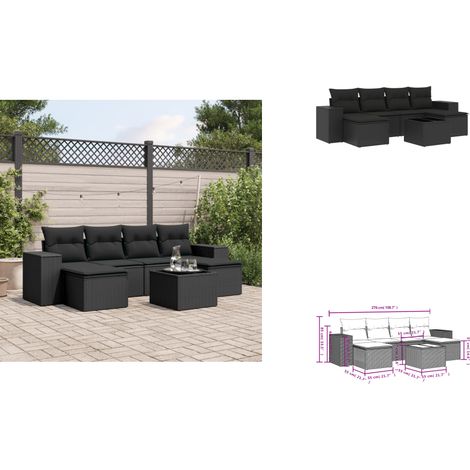 Salon de jardin 7 pcs avec coussins noir résine tressée - Ensemble Salon De Jardin - Meuble De Jardin - Salon D'extérieur - Résine Tressée - Rotin Synthétique (1/3)
