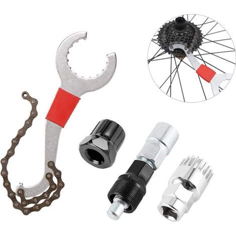 Bicycle derailleur cassette removal tool kit, multi-functional repair kit with chain whip, compatible with 5-11 speeds for crank, chain, and axle removal (1/5)