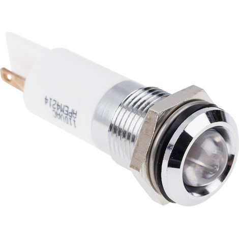 Voyant LED lumineux Blanc RS PRO, dia. 14mm, 110V c.a., IP67 ( Prix pour 1 ) (1/2)