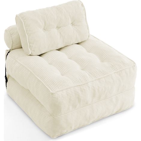 CAIziFauteuil de sol 2-en-1 pliant en velours côtelé – canapé pliant confortable avec dossier réglable, lit d'appoint polyvalent et fauteuil lounge pour salon et chambre, beige