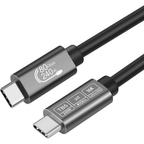Cable Thunderbolt 5 80Gbps 1m, 240W Charging High Speed USB C Cable Supporte 16K/ 8K Display pour Thunderbolt 4/3/USB4 Monitor, Docking Stations (1/5)