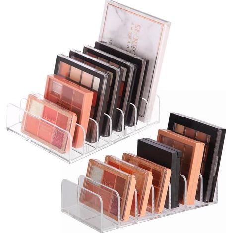 Lot de 2 organisateurs de palettes à fards à paupières en acrylique - 7 compartiments pour coiffeuse, comptoir ou bureau. Présentoir cosmétique transparent pour rouge à lèvres, pinceaux, lotions et fa (1/5)