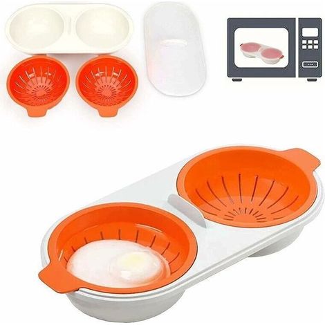 Chaudière à œufs à micro-ondes, chaudière à œufs à 2 couches avec paniers de vidange, plat à vapeur pour œufs de qualité alimentaire (Orange),de (1/4)