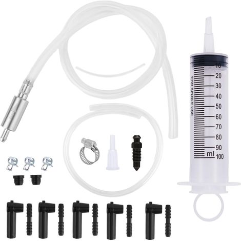 Kit de Purge Frein avec Clapet Anti-Retour, Outil de Purge 100ml Seringue 50cm Tuyau Pompe d'Extraction Liquide et Adaptateurs Inclus pour l'Entretien des Motos et Voitures (1/5)