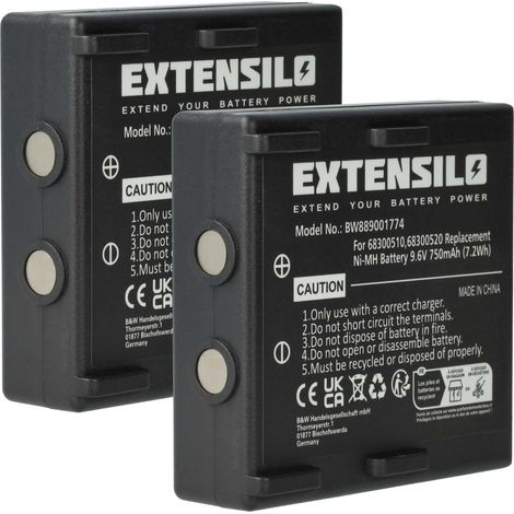 EXTENSILO 2x Akku kompatibel mit Hetronic Nova Ergo Industrie-Funkfernsteuerung Fernbedienung (750 mAh, 9,6 V, NiMH) - Schwarz