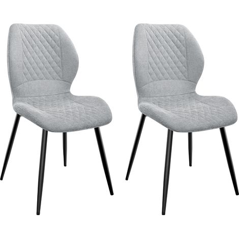 Lot de 2 Chaises salle à manger,Pieds en métal et revêtement en à Motif Diamant,avec Coussin en éponge de lin-Gris